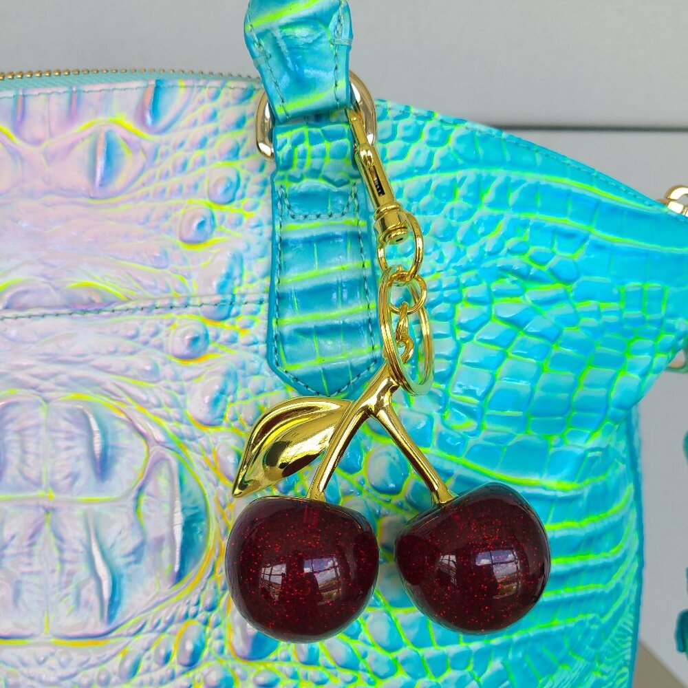 Dark Red Cherries Purse Charms and Key Ring Sparkly!